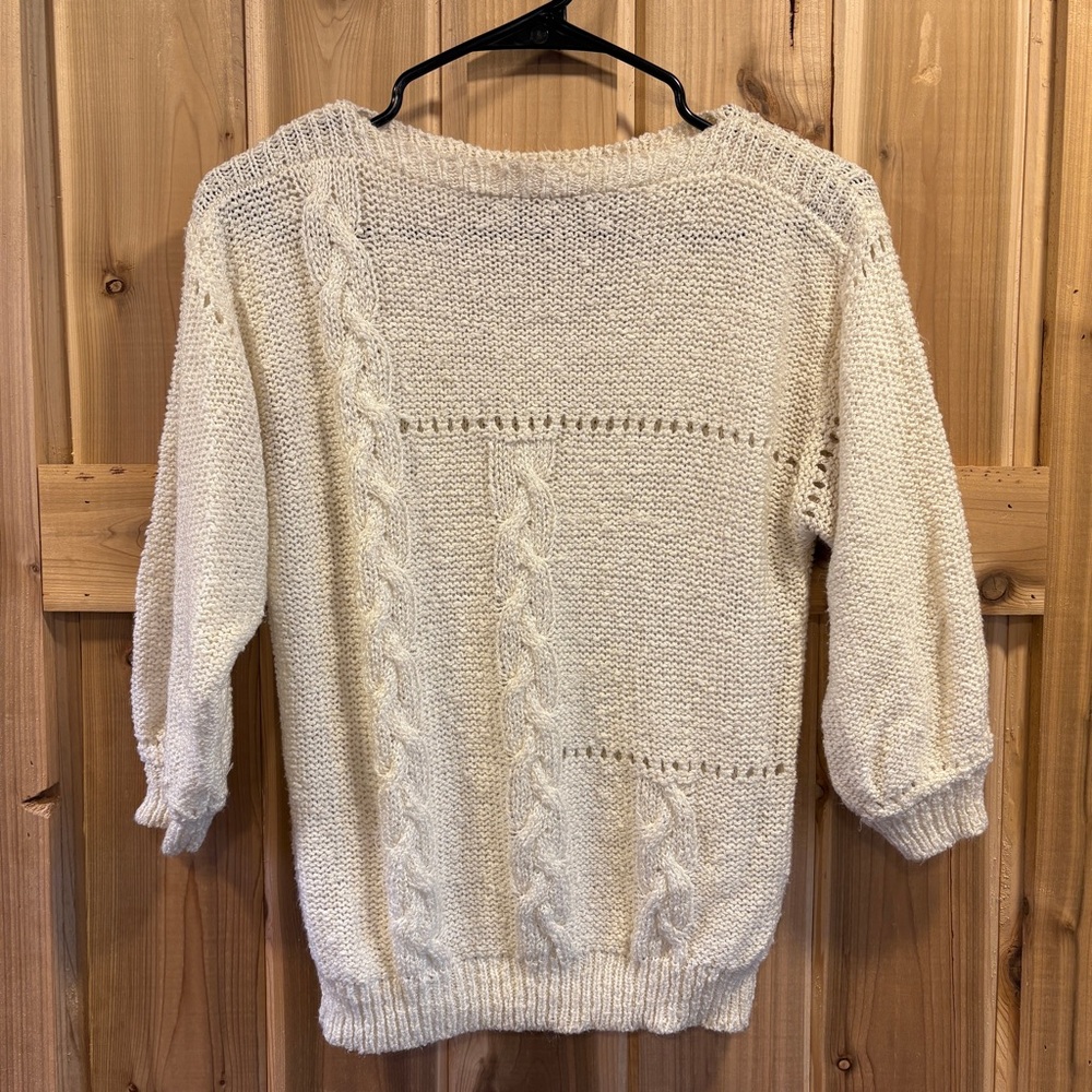 Vintage 80s Import Workshop Cream Chunky Knit Boatneck Sweater